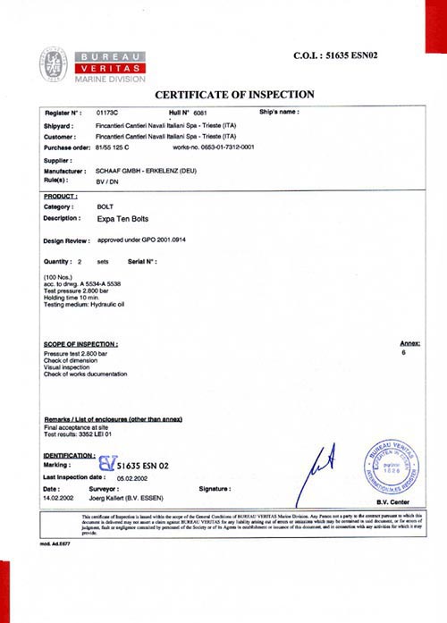 Certificate of Inspection